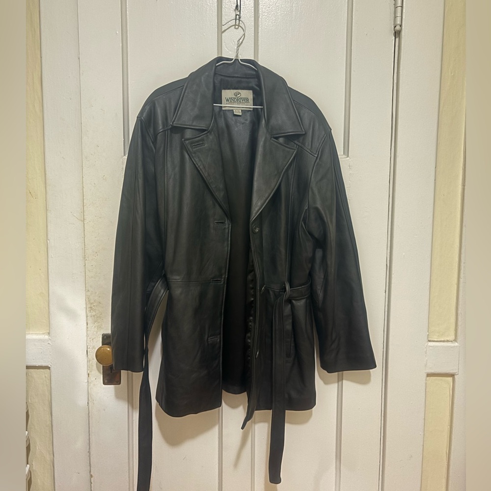 VINTAGE Leather Black Trench Coat